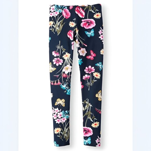 5/$20 NEW 14-16 Girls Navy & Bold Floral Butterfly Leggings - Picture 1 of 5